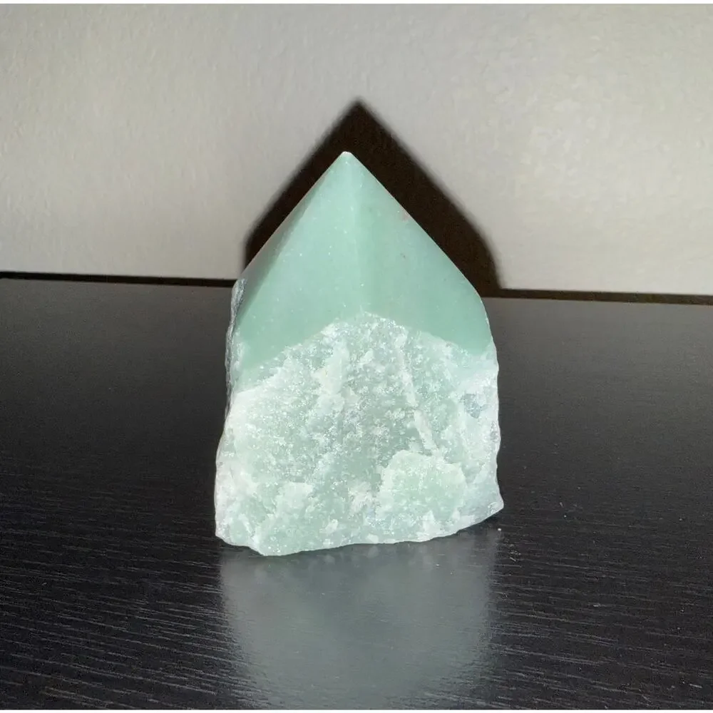 Green Aventurine Crystal Tower Point • Polished Top Raw Base Home Decor